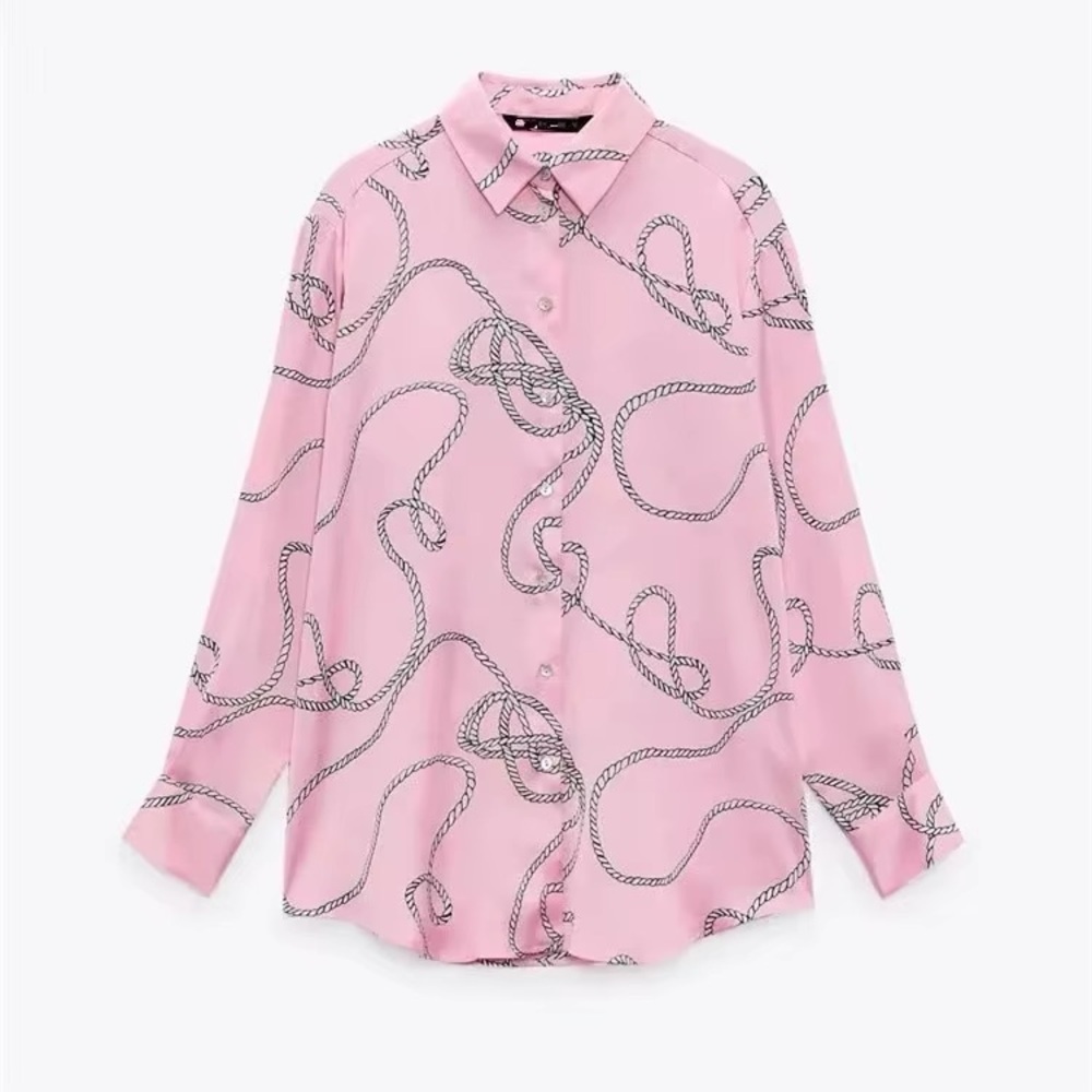 Zara Pink Rope Pattern Satin Shirt - Picture 6 of 11